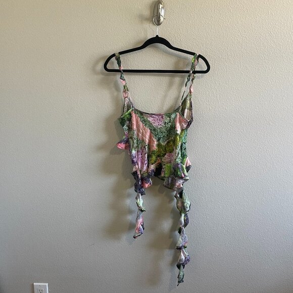 Collina Strada Wisteria Ruffle Silk Top in Cabbage Patch Size Medium - Picture 4 of 10